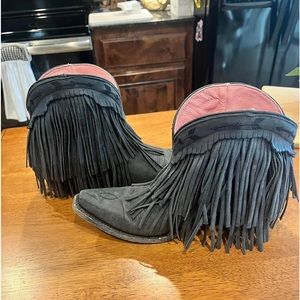 Black Leather Fringe Spitfire Boots by Junk Gypsy by Lane